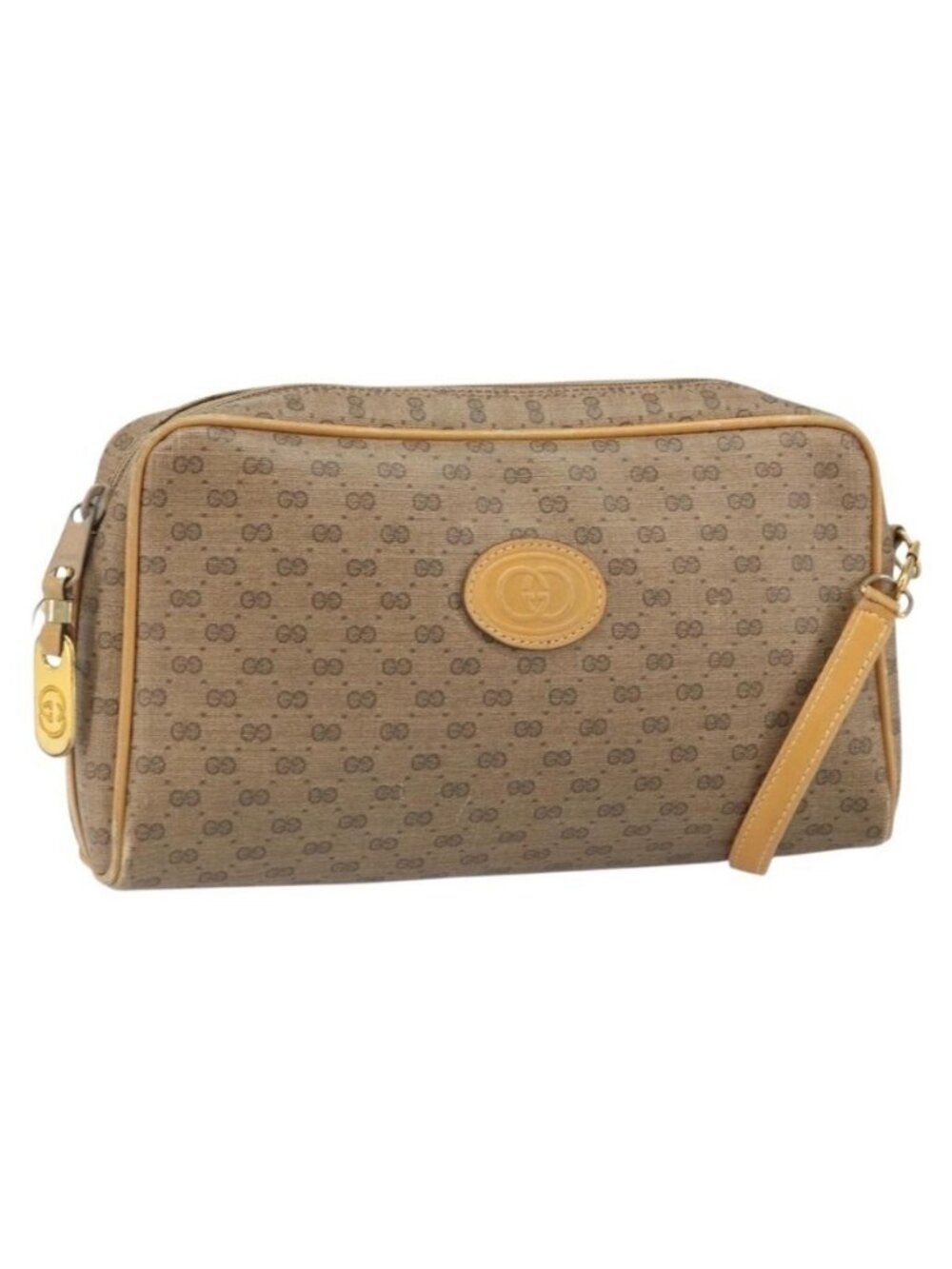 Authentic GUCCI Micro GG Supreme Shoulder Bag PVC Beige Gold